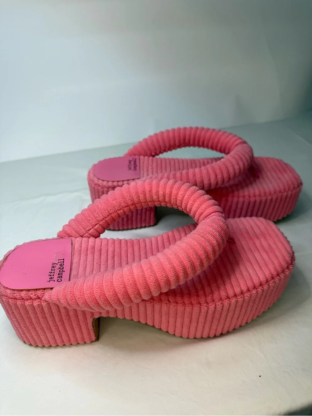Jeffery Campbell Pink Platform Thong Sandals |Barbiecore Ripped Corduroy Slides